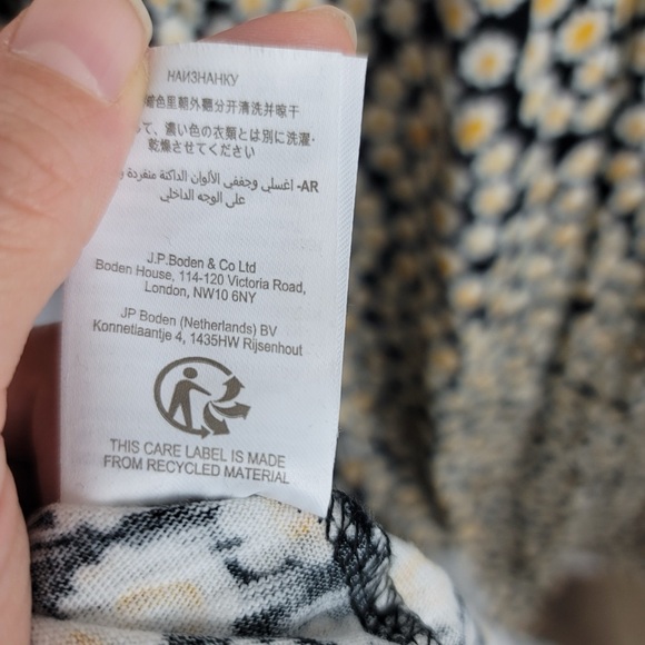 Boden Yellow Black Floral Midi Slip on Dress 100% cotton 14 Long - Picture 8 of 11